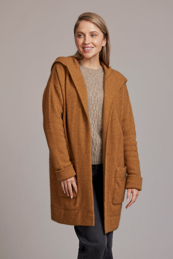 Possum Merino Wool Silk Hood Jacket - Oversize Hoody - Made in New Zealand  - Honeycomb - Yellow Earth Australia