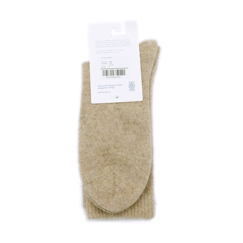 Possum/Merino/Silk Socks - Unisex - Fine Merino Wool, Brushtail Possum Fibre, Silk Blend - Latte - Made in New Zealand