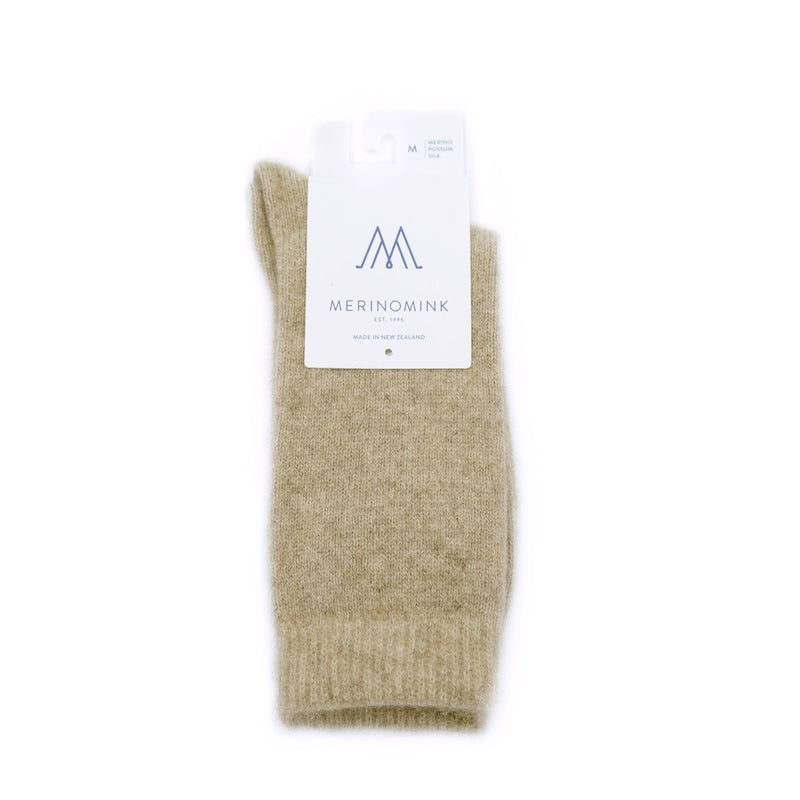 Possum/Merino/Silk Socks - Unisex - Fine Merino Wool, Brushtail Possum Fibre, Silk Blend - Latte - Made in New Zealand