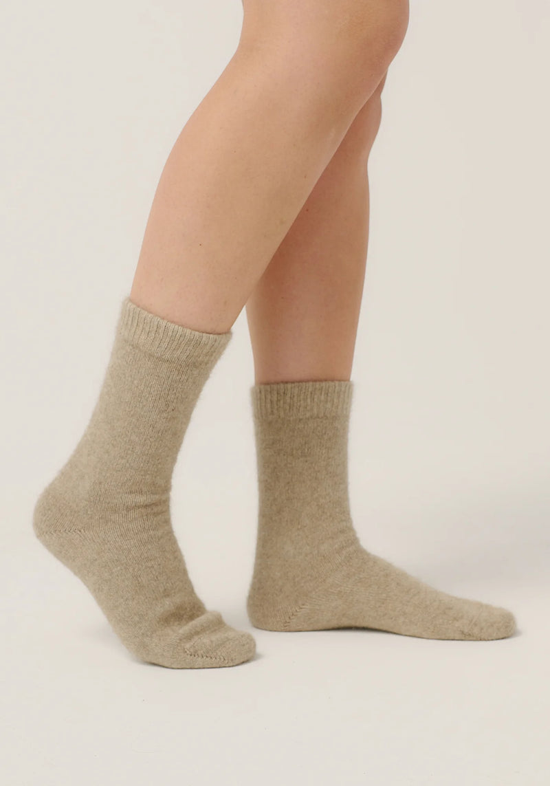 Possum/Merino/Silk Socks - Unisex - Fine Merino Wool, Brushtail Possum Fibre, Silk Blend - Latte - Made in New Zealand