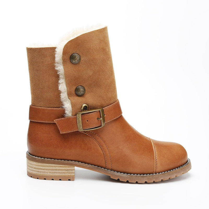 Yuri - Chestnut / 5 - Footwear Yellow Earth Australia Boots Button Leather Boots New Arrival Sheepskin