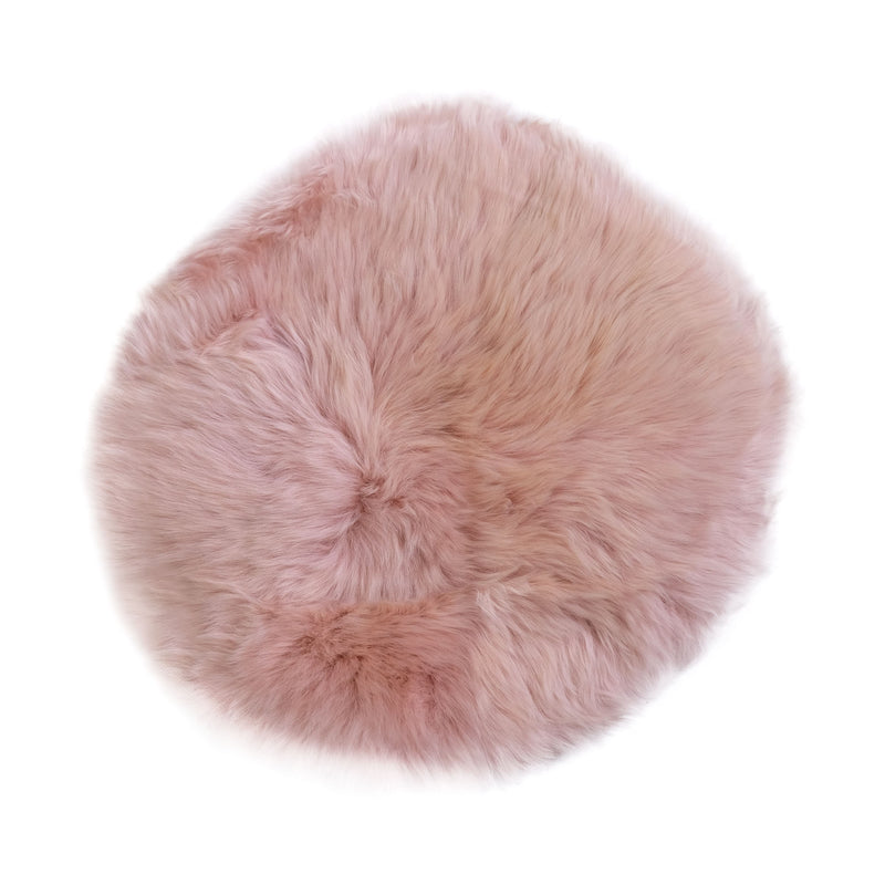 Round Chair Mat Long Wool - Pink - 14.5" Diameter - Australian Merino Sheepskin